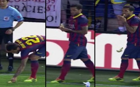 Dani Alves eat a banana thrown by Villarreal’s fans [vid]