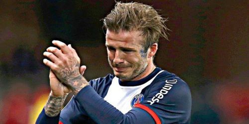 David Beckham cries during his final game
