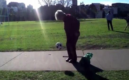 Super granny doing incredibly tricks with the ball!