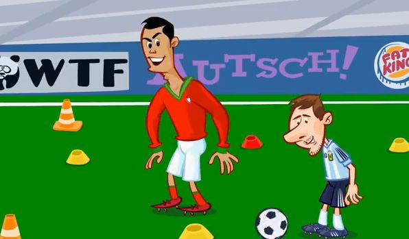 Ronaldo vs. Messi freekick in cartoon video!