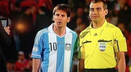 Linesman…wants a pic…with Leo Messi!!