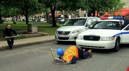 Disappearing roadblock prank!