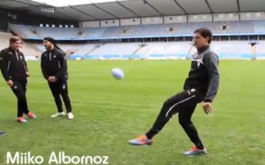 Miiko Albornoz does football tricks with Easter Egg.