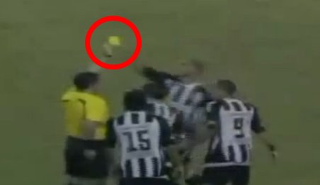 Footballer grabs the yellow card off the referee then he gets red! WTF?