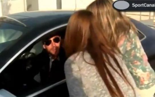Two Girls Getting a Kiss From Sergio Ramos