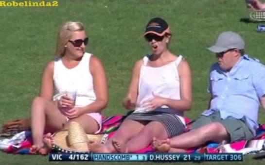 Female journalist imitating sex act at the cricket