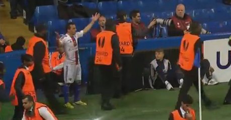 Chelsea stewards interrupting Basel’s corner kick!