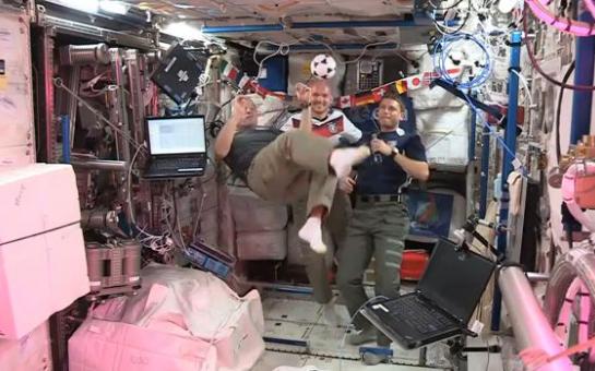 Astronauts perform bicycle football kick in space! [video]