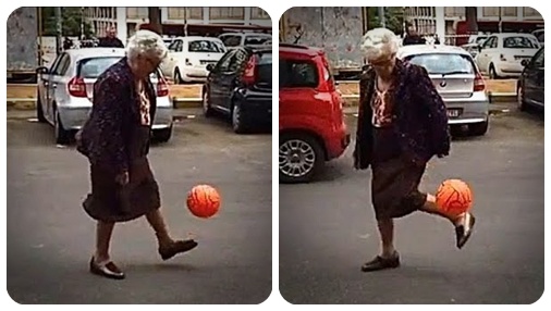 Super grandmom playing football in the streets! [video]