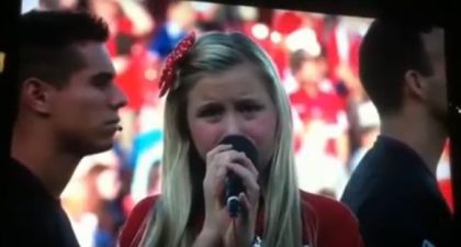 11 years old girl trying to sing the national anthem of USA!