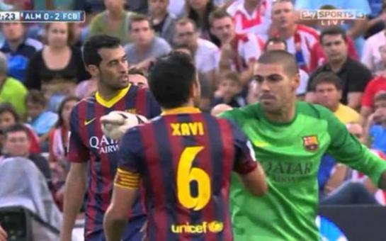 Valdés and Xavi at loggerheads on the pitch